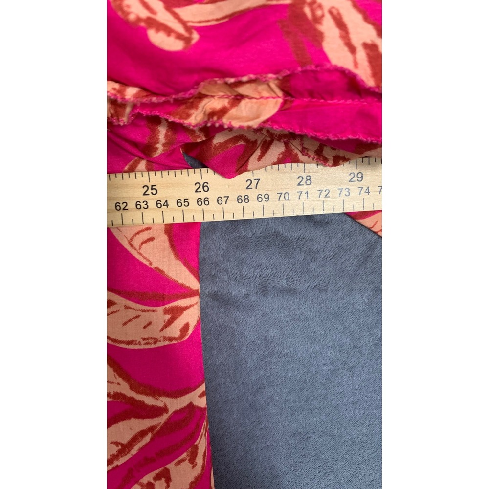 Calligraphie Pink Orange Floral Cotton Peasant Blouse Long Sleeve Tie Neck M - Picture 6 of 8